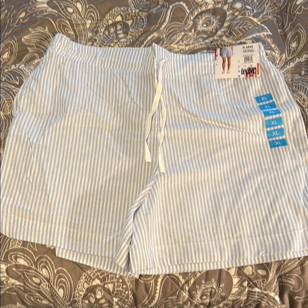 Blue and White Bermuda Shorts with Seersucker Texture